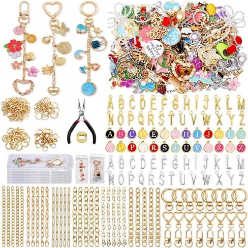 مجموعة صنع سلسلة مفاتيح ملمع الشفاه 544 قطعة من Anpyxun مع سحر للبالغين، مجموعة لوازم DIY مع كماشة مجوهرات، ومواد حرفية كاملة لإكسسوارات DIY وصناعة المجوهرات in Kuwait