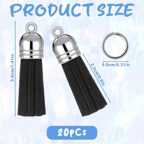 50Pcs Black Small Tassels for Jewelry Making 1.5" Mini Tassels for Keychain Making Small Leather Key Chain Tassel Charms for Crafts Earings, 50Pcs Silver Jump Rings in Saudi Arabia