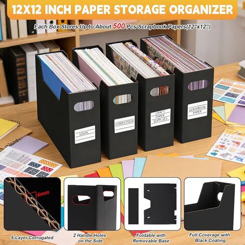 Scrapbook Paper Storage, 8 Pack Scrapbook Papers Organizer with 10 Self-adhesive Labels, 12x12 Paper Storage Organizer Holds over 4000 Papers, File Organizer for Cardstock, Vinyl Sheets, Craft Sheets in Saudi Arabia