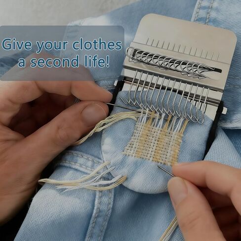 XPFXPF PatchMaker 2.0 Kit – Mini Darning Loom for Knit Patch Repair, Portable Knitting Tool with 14 Hooks & Stainless Steel Needles for Jeans, Socks & Clothes in Saudi Arabia