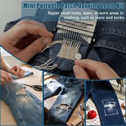 XPFXPF PatchMaker 2.0 Kit – Mini Darning Loom for Knit Patch Repair, Portable Knitting Tool with 14 Hooks & Stainless Steel Needles for Jeans, Socks & Clothes in Saudi Arabia