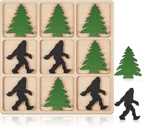 Bigfoot Wooden Tic Tac Toe Games Wooden Bigfoot Sasquatch Gifts 10 Big Foot and Pine Tree Pieces Table Board Games for Family Night Holiday Christmas Decorations in Saudi Arabia