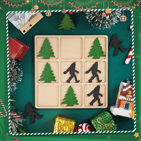 Bigfoot Wooden Tic Tac Toe Games Wooden Bigfoot Sasquatch Gifts 10 Big Foot and Pine Tree Pieces Table Board Games for Family Night Holiday Christmas Decorations in Saudi Arabia