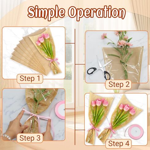 50PCS Flower Bouquet Bags, Bouquet Wrapping Paper Flower Bar Supplies with Ribbon, Brown Floral Sleeves Floral Bags for Teacher Graduation Wedding Birthday Gift (9.8x3.9x17.7 Inches) in Saudi Arabia