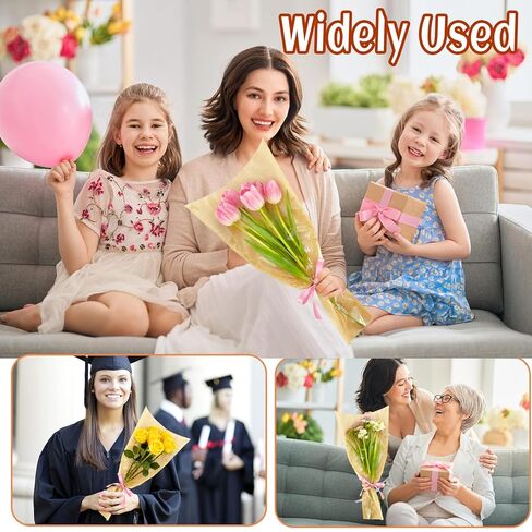 50PCS Flower Bouquet Bags, Bouquet Wrapping Paper Flower Bar Supplies with Ribbon, Brown Floral Sleeves Floral Bags for Teacher Graduation Wedding Birthday Gift (9.8x3.9x17.7 Inches) in Saudi Arabia