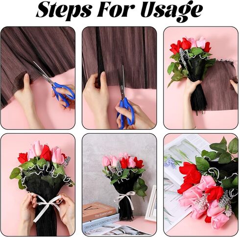 Bouquet Wrapping Paper - Flower Bouquet Wrapping Paper - Flower Wrapping Mesh Paper, Black Pearl Edge Wrinkled Mesh, Korean Bouquet Wrapping Mesh for DIY Floral Decor & Wedding Gift Packaging 4 Yards in Saudi Arabia