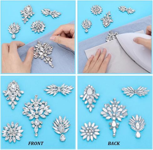PH PandaHall 5pcs Rhinestone Applique Patches for Clothes Felt Flower Bowknot Iron On Embroideries Transparent Trim Crystal Applique for DIY Dresses Hats Bags Craft Decor Wedding Decoration in Kuwait