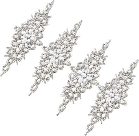 FINGERINSPIRE 4pcs Crystal Rhinestone Applique Patches 9.53x3.54inch Rhombus Glass Rhinestones Appliques Iron on/Sew on Rhinestone Patch for Wedding Bridal Dress Headpiece Belt Clothes Decoration in Saudi Arabia
