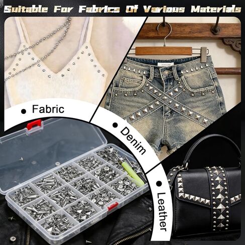600 PCS Metal Studs and Spikes for Clothing, 8 Size Cone Spikes and Pyramid Studs,Screwback Studs Rivets Punk Accessories Kit for DIY Punk Style Clothes Bags Purse Collar Leather Craft in Saudi Arabia