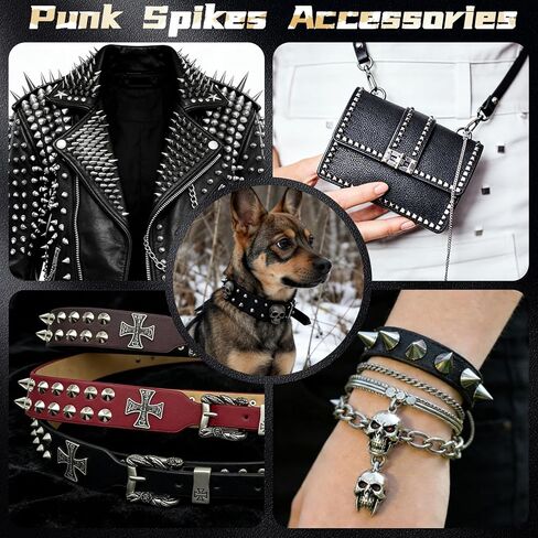 600 PCS Metal Studs and Spikes for Clothing, 8 Size Cone Spikes and Pyramid Studs,Screwback Studs Rivets Punk Accessories Kit for DIY Punk Style Clothes Bags Purse Collar Leather Craft in Saudi Arabia