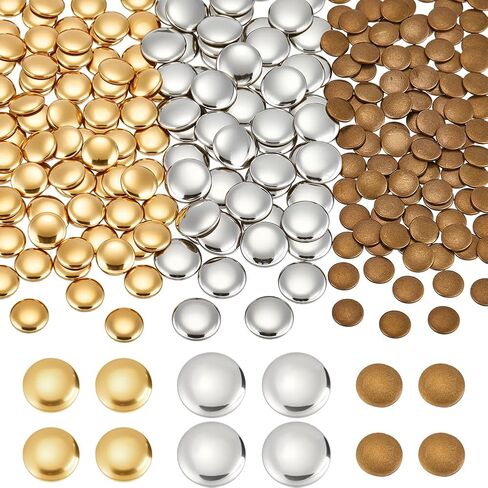 PH Pandahall 300pcs 3 Styles Dome Studs, 10/12/15mm Round Flat Back Dome Studs Brass Iron on No-Sew Stud for DIY Crafts Clothing Denim Bag Hats Leather Shoes Decoration in Saudi Arabia