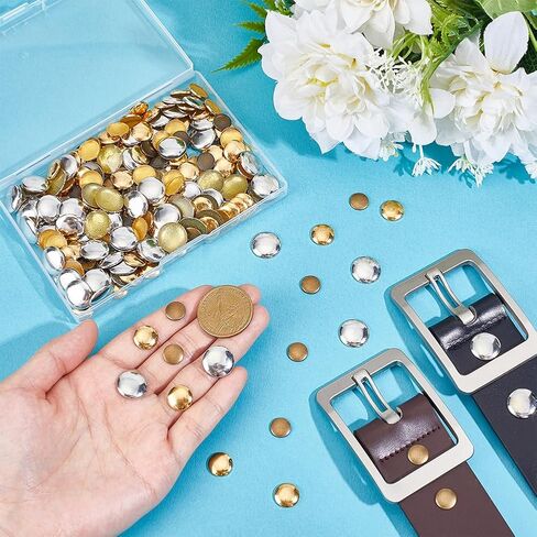 PH Pandahall 300pcs 3 Styles Dome Studs, 10/12/15mm Round Flat Back Dome Studs Brass Iron on No-Sew Stud for DIY Crafts Clothing Denim Bag Hats Leather Shoes Decoration in Saudi Arabia