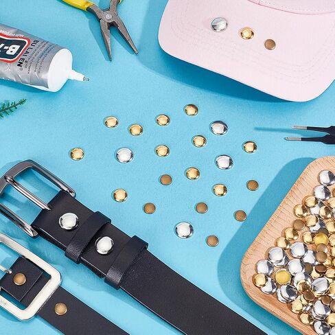 PH Pandahall 300pcs 3 Styles Dome Studs, 10/12/15mm Round Flat Back Dome Studs Brass Iron on No-Sew Stud for DIY Crafts Clothing Denim Bag Hats Leather Shoes Decoration in Saudi Arabia