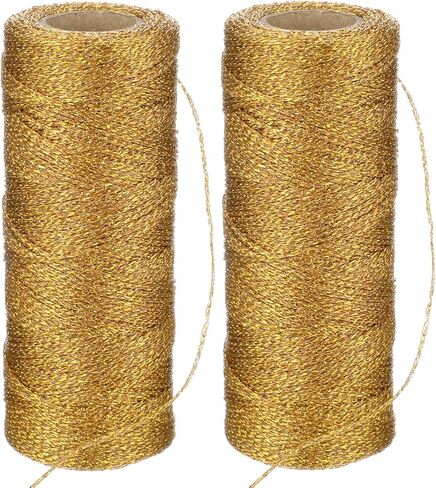 2 Pcs Metallic Cord Gold Twine, All of 656 Feet/218 Yards, 1mm Gold Thread String for Crafts Bracelet Jewelry Making Golden Thread, Glitter Twine for DIY, Christmas Decor, Presents Wrapping in Saudi Arabia