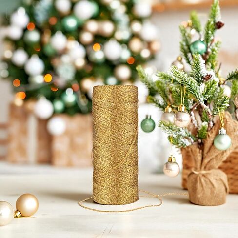 2 Pcs Metallic Cord Gold Twine, All of 656 Feet/218 Yards, 1mm Gold Thread String for Crafts Bracelet Jewelry Making Golden Thread, Glitter Twine for DIY, Christmas Decor, Presents Wrapping in Saudi Arabia