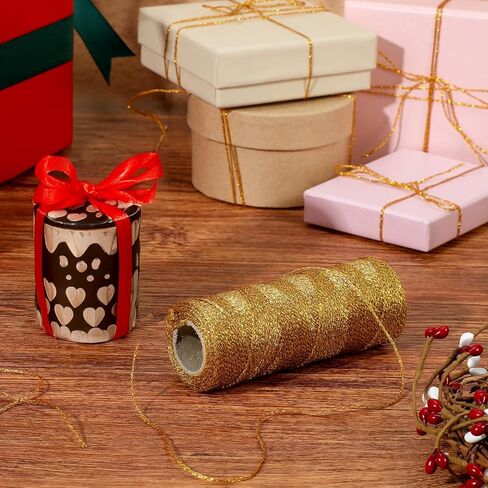 2 Pcs Metallic Cord Gold Twine, All of 656 Feet/218 Yards, 1mm Gold Thread String for Crafts Bracelet Jewelry Making Golden Thread, Glitter Twine for DIY, Christmas Decor, Presents Wrapping in Saudi Arabia
