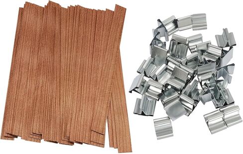 Waziaqoc 50 Set Wood Candle Wicks - 5.1 x 0.5 Inch Wooden Wick with Metal Base, Smokeless Flame Long Burning for DIY Craft. in Saudi Arabia