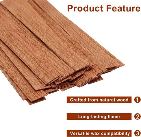 Waziaqoc 50 Set Wood Candle Wicks - 5.1 x 0.5 Inch Wooden Wick with Metal Base, Smokeless Flame Long Burning for DIY Craft. in Saudi Arabia