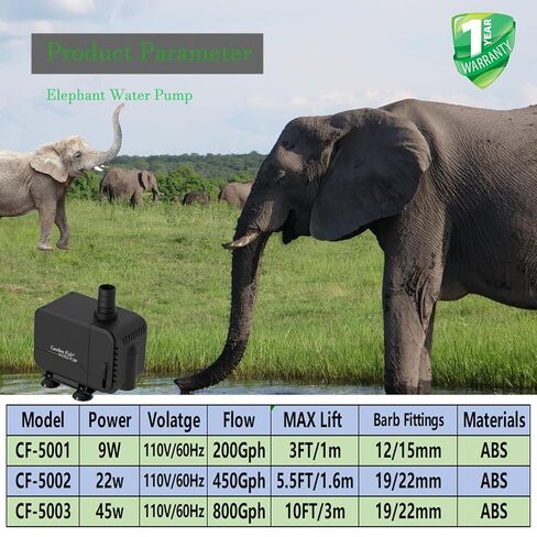 Carefree Fish 213/400/800GPH 9/22/45W Fountain Submersible Pump Adjustable Quiet Aquarium Change Water Pump Tank for Hydroponics Koi Pond Statuary Outdoor Waterfall in Saudi Arabia