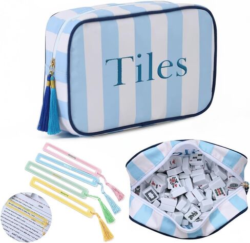 Empty Mahjong Tiles Bag with 4 Pcs Acrylic Mahjong Line Finder Cards,Mahjong Tile Bags with Zipper for Game Party Travel Gatherings Accessories 9.4 x 6.1 x 3.1 in (Pink) in Kuwait