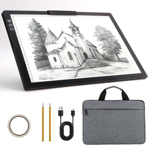 Fiqiuuiid A4 Rechargeable LED Light Pad, Tracing Light Box with 6-Level Dimmable & Light Guide artboard, Diamond Painting Light Board with Stand and Top Clip, Cordless Lightbox with Carrying Case in Saudi Arabia