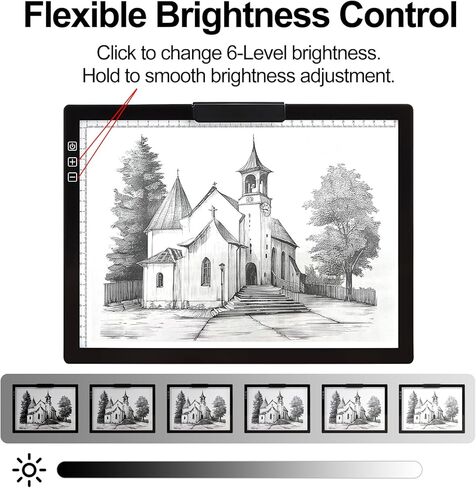 Fiqiuuiid A4 Rechargeable LED Light Pad, Tracing Light Box with 6-Level Dimmable & Light Guide artboard, Diamond Painting Light Board with Stand and Top Clip, Cordless Lightbox with Carrying Case in Saudi Arabia