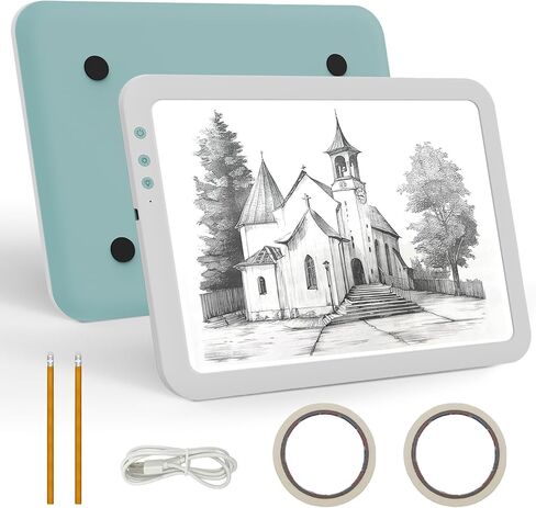 Fiqiuuiid A4 Rechargeable LED Light Pad, Tracing Light Box with 6-Level Dimmable & Light Guide artboard, Diamond Painting Light Board with Stand and Top Clip, Cordless Lightbox with Carrying Case in Saudi Arabia