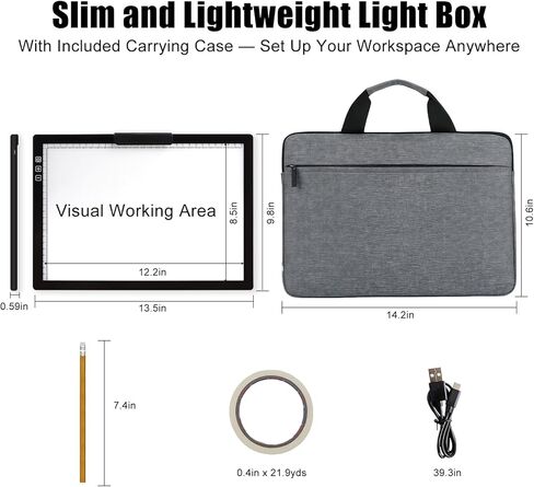 Fiqiuuiid A4 Rechargeable LED Light Pad, Tracing Light Box with 6-Level Dimmable & Light Guide artboard, Diamond Painting Light Board with Stand and Top Clip, Cordless Lightbox with Carrying Case in Saudi Arabia