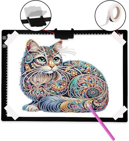 Fiqiuuiid A4 Rechargeable LED Light Pad, Tracing Light Box with 6-Level Dimmable & Light Guide artboard, Diamond Painting Light Board with Stand and Top Clip, Cordless Lightbox with Carrying Case in Saudi Arabia