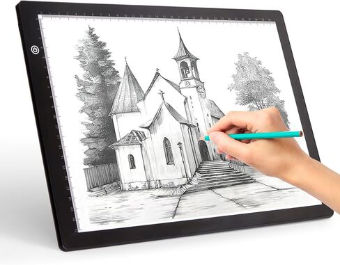 Fiqiuuiid A4 Rechargeable LED Light Pad, Tracing Light Box with 6-Level Dimmable & Light Guide artboard, Diamond Painting Light Board with Stand and Top Clip, Cordless Lightbox with Carrying Case in Saudi Arabia