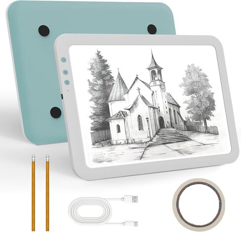 Fiqiuuiid A4 Rechargeable LED Light Pad, Tracing Light Box with 6-Level Dimmable & Light Guide artboard, Diamond Painting Light Board with Stand and Top Clip, Cordless Lightbox with Carrying Case in Saudi Arabia