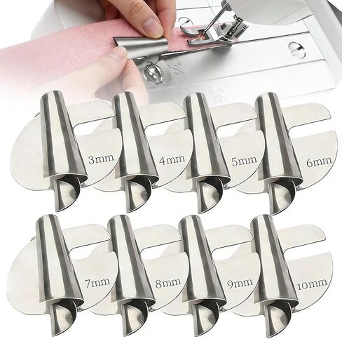 8Pcs Rolled Hem Presser Foot, Upgraded Sewing Machine Presser Feet, Wide Scroll Hemming Feet, Suitable for Most Sewing Machine, Universal[Silve-3/4/5/6/7/8/9/10mm] in Saudi Arabia
