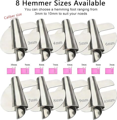 8Pcs Rolled Hem Presser Foot, Upgraded Sewing Machine Presser Feet, Wide Scroll Hemming Feet, Suitable for Most Sewing Machine, Universal[Silve-3/4/5/6/7/8/9/10mm] in Saudi Arabia