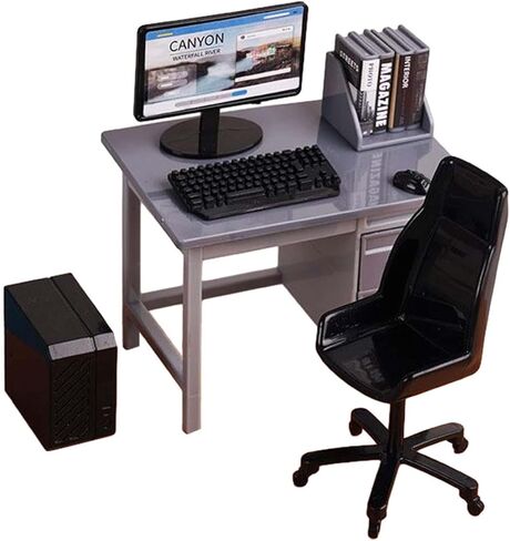 DYNWAVE 1/12 Miniature Computer Desk and Chair Mini Office Desk Chair Set with Keyboard Model for DIY Projects Decoration Accessories, Gray in Saudi Arabia
