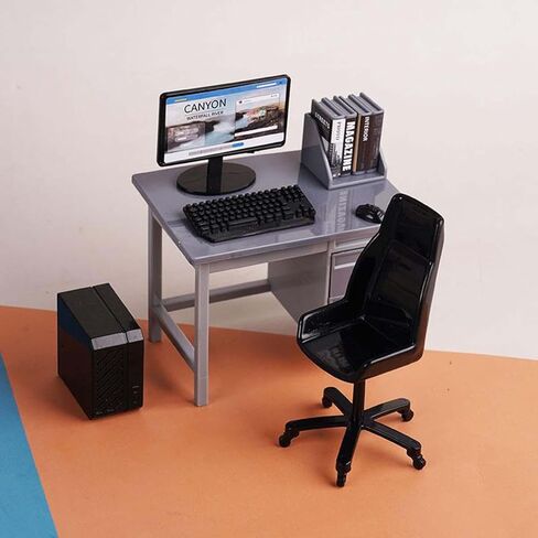 DYNWAVE 1/12 Miniature Computer Desk and Chair Mini Office Desk Chair Set with Keyboard Model for DIY Projects Decoration Accessories, Gray in Saudi Arabia