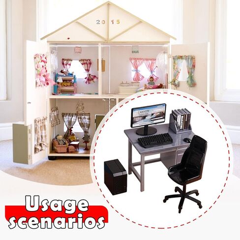 DYNWAVE 1/12 Miniature Computer Desk and Chair Mini Office Desk Chair Set with Keyboard Model for DIY Projects Decoration Accessories, Gray in Saudi Arabia