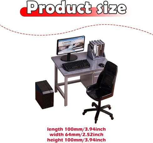 DYNWAVE 1/12 Miniature Computer Desk and Chair Mini Office Desk Chair Set with Keyboard Model for DIY Projects Decoration Accessories, Gray in Saudi Arabia