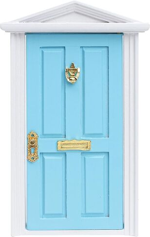 Miniature Dollhouse Door Model with Accessories, 1/12 Scale Wooden Mini Fairy House Furniture Parts, Small Opening Tooth Tale Decoration, for Christmas, Birthday, Wedding, and Fairy Party (Blue) in Saudi Arabia
