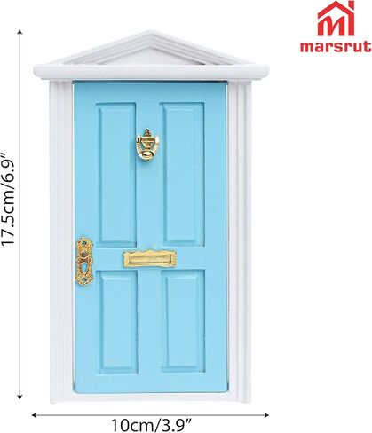 Miniature Dollhouse Door Model with Accessories, 1/12 Scale Wooden Mini Fairy House Furniture Parts, Small Opening Tooth Tale Decoration, for Christmas, Birthday, Wedding, and Fairy Party (Blue) in Saudi Arabia