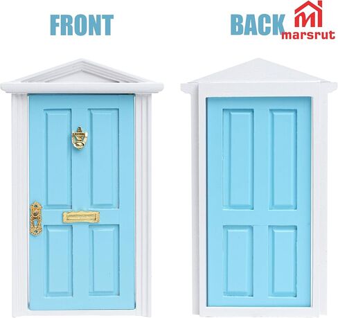 Miniature Dollhouse Door Model with Accessories, 1/12 Scale Wooden Mini Fairy House Furniture Parts, Small Opening Tooth Tale Decoration, for Christmas, Birthday, Wedding, and Fairy Party (Blue) in Saudi Arabia