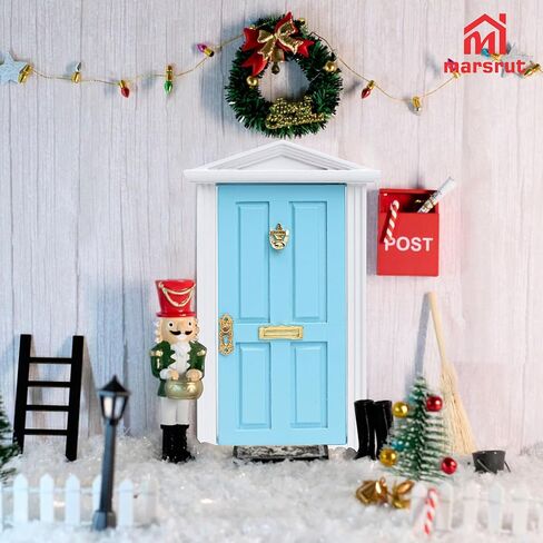 Miniature Dollhouse Door Model with Accessories, 1/12 Scale Wooden Mini Fairy House Furniture Parts, Small Opening Tooth Tale Decoration, for Christmas, Birthday, Wedding, and Fairy Party (Blue) in Saudi Arabia
