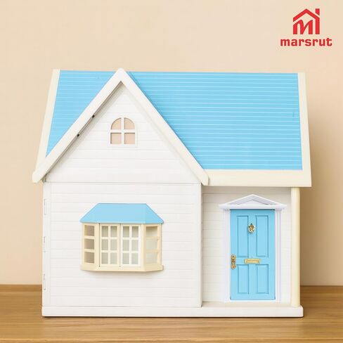 Miniature Dollhouse Door Model with Accessories, 1/12 Scale Wooden Mini Fairy House Furniture Parts, Small Opening Tooth Tale Decoration, for Christmas, Birthday, Wedding, and Fairy Party (Blue) in Saudi Arabia