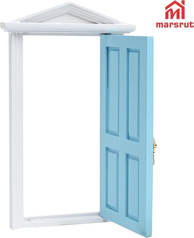 Miniature Dollhouse Door Model with Accessories, 1/12 Scale Wooden Mini Fairy House Furniture Parts, Small Opening Tooth Tale Decoration, for Christmas, Birthday, Wedding, and Fairy Party (Blue) in Saudi Arabia