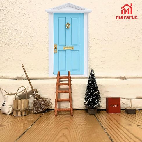 Miniature Dollhouse Door Model with Accessories, 1/12 Scale Wooden Mini Fairy House Furniture Parts, Small Opening Tooth Tale Decoration, for Christmas, Birthday, Wedding, and Fairy Party (Blue) in Saudi Arabia
