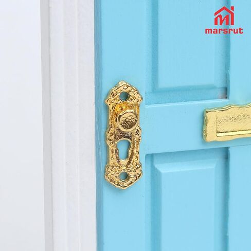 Miniature Dollhouse Door Model with Accessories, 1/12 Scale Wooden Mini Fairy House Furniture Parts, Small Opening Tooth Tale Decoration, for Christmas, Birthday, Wedding, and Fairy Party (Blue) in Saudi Arabia