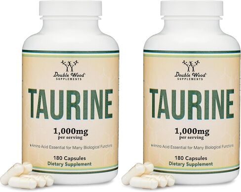 Taurine Supplement 1000mg Per Serving, 180 Capsules - Amino Acid Studied to Support a Longer, Healthier Life (Taurina) Manufactured in The USA, Vegan Safe, Gluten Free, Non-GMO by Double Wood in Saudi Arabia