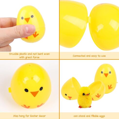 FINGOOO 40 Pcs Plastic Printed Chick Easter Eggs, 2.4" Tall Novelty Yellow Fillable Easter Eggs for Tree Party Favors Hunt Basket Stuffers in Saudi Arabia