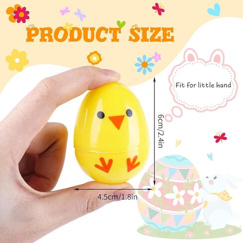 FINGOOO 40 Pcs Plastic Printed Chick Easter Eggs, 2.4" Tall Novelty Yellow Fillable Easter Eggs for Tree Party Favors Hunt Basket Stuffers in Saudi Arabia