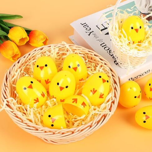 FINGOOO 40 Pcs Plastic Printed Chick Easter Eggs, 2.4" Tall Novelty Yellow Fillable Easter Eggs for Tree Party Favors Hunt Basket Stuffers in Saudi Arabia