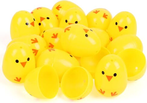 FINGOOO 40 Pcs Plastic Printed Chick Easter Eggs, 2.4" Tall Novelty Yellow Fillable Easter Eggs for Tree Party Favors Hunt Basket Stuffers in Saudi Arabia